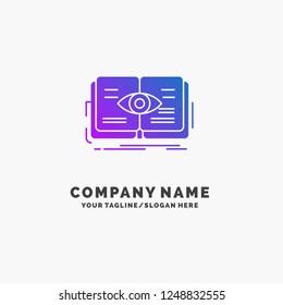 knowledge, book, eye, view, growth Purple Business Logo Template. Place for Tagline.