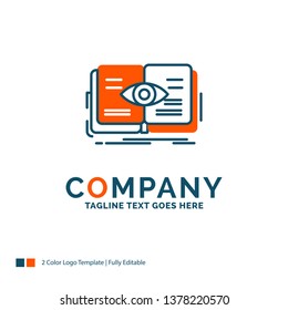 knowledge, book, eye, view, growth Logo Design. Blue and Orange Brand Name Design. Place for Tagline. Business Logo template.