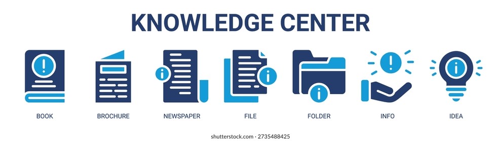 Knowledge Center web banner icon vector illustration concept with icon of book, brochure, newspaper, file, folder, info, and idea.