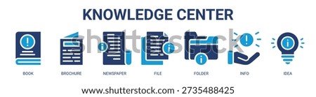 Knowledge Center web banner icon vector illustration concept with icon of book, brochure, newspaper, file, folder, info, and idea.