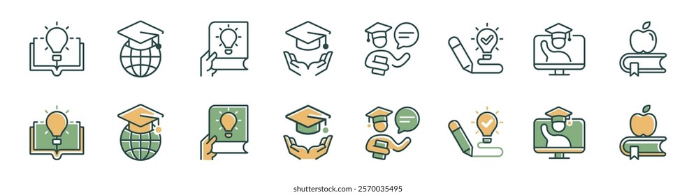 knowledge cognition achievement line icon set education intelligence genius learning signs vector illustration