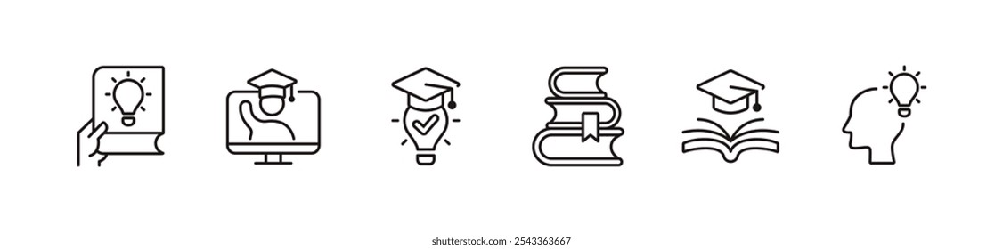 knowledge cognition line icon set education intelligence genius achievement  learning signs vector illustration