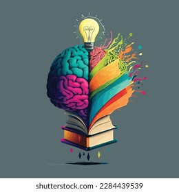 Knowledge concept of bulb, brain and books