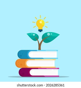 knowledge concept light bulb and tree growth from book vector illustration flat design