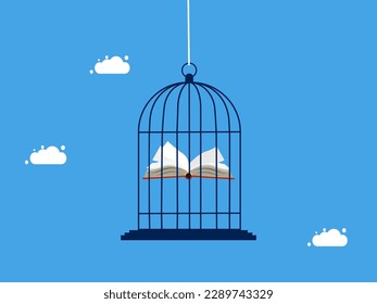 Knowledge control. The book is stuck in the birdcage. business concept vector 
