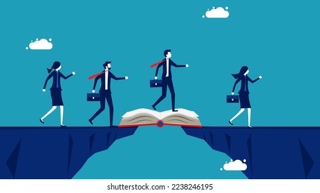 Knowledge creates opportunities. group of businessmen walks through a gap with books