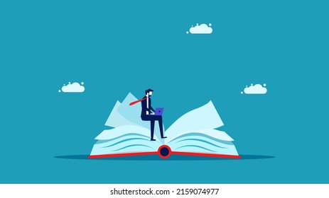 El conocimiento crea éxito. Empresario trabajando en un libro. Concepto de negocio. vector