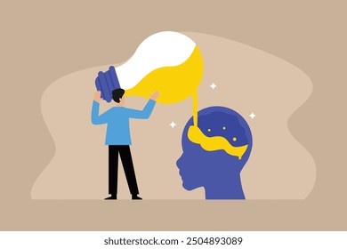 knowledge or creativity to solve problem, intelligence, literature or education to success in work 2d flat vector illustration