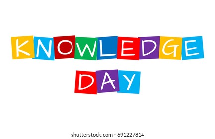 knowledge day, text in colorful rotated squares