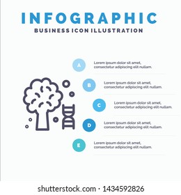 Knowledge, Dna, Science, Tree Line icon with 5 steps presentation infographics Background
