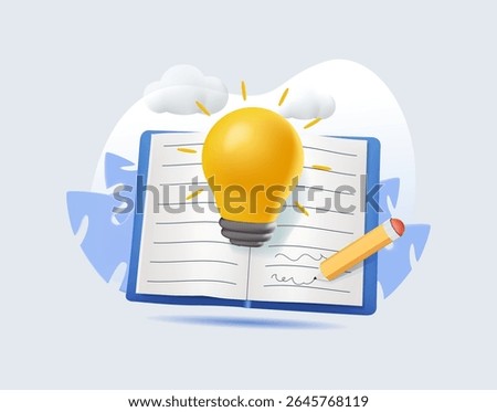 Knowledge or education 3D render vector illustration, study or learning new skill, creativity or idea, reading book for inspiration, discover solution or literature, wisdom concept, open book