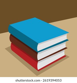 Concepto de conocimiento y educación, libros escolares coloridos se apilan en la mesa, Ilustración vectorial