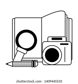 knowledge education concept elements cartoon vector illustration graphic design in black and white