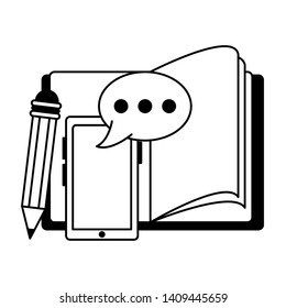 knowledge education concept elements cartoon vector illustration graphic design in black and white