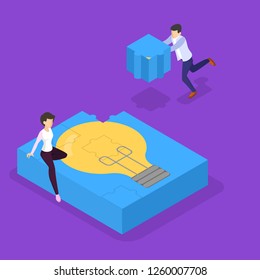 Knowledge and education concept. People learning in university. Science and brainstorming. Isolated vector isometric illustration