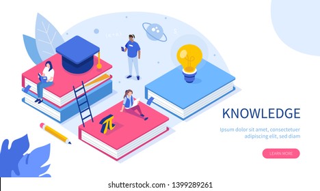 Knowledge and education concept with text place. Can use for web banner, infographics, hero images. Flat isometric vector illustration isolated on white background.