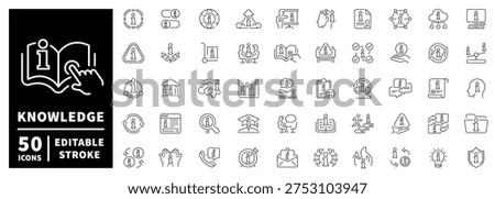 Knowledge and education outline icon set. editable stroke thin line style learning symbols