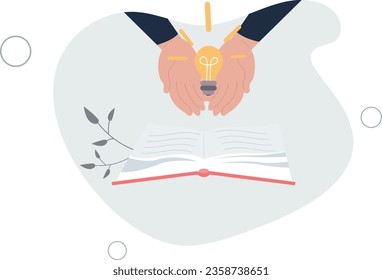 Knowledge or education, study or learning new skill, creativity or idea, reading book for inspiration, discover solution or literature, wisdom concept.flat vector illustration.