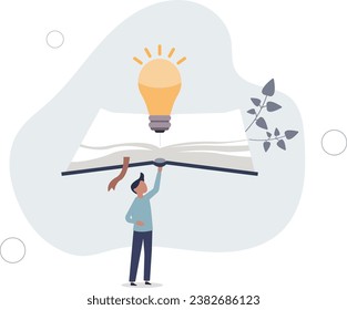 Knowledge or education, study or learning new skill, creativity or idea, reading book for inspiration, discover solution or literature, wisdom concept.flat vector illustration