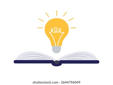 Knowledge or education, study or learning new skill, creativity or idea, reading book for inspiration, discover solution or literature, wisdom concept, open book and lightbulb idea