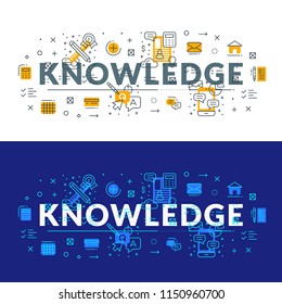 Knowledge. Flat line illustration concept for web banner and printed materials. Vector illustration in 2 different color styles.
