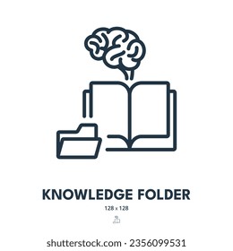 Knowledge Folder Icon. Brain, Book, Education. Editable Stroke. Simple Vector Icon