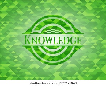 Knowledge green emblem with triangle mosaic background