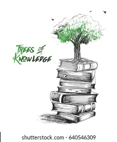 knowledge is growing like tree, Hand Drawn Sketch Vector illustration. 