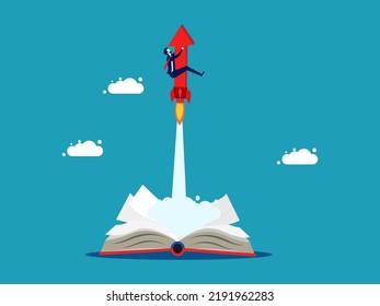 Knowledge growth. Arrow rockets flew out of the book. vector