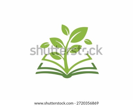 Knowledge and growth icon, book and leaf symbol for ecology or school.