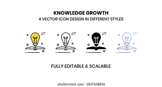 Iconos de ilustraciones del vector de crecimiento del conocimiento en un estilo diferente