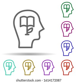 Knowledge, head, book in multi color style icon. Simple thin line, outline vector of bioengineering icons for ui and ux, website or mobile application