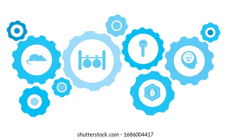 Knowledge, human, reader, science gear blue icon set. Connected gears and vector icons for logistic, service, shipping, distribution, transport, market, communicate concepts.