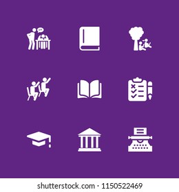 knowledge icon. 9 knowledge set with history, open book, reading and mortarboard vector icons for web and mobile app