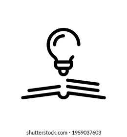 Knowledge icon, book and bulb, innovative idea. Black icon on white background