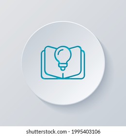 Knowledge icon, book and bulb, innovative idea. Cut circle with gray and blue layers. Paper style
