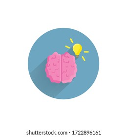 knowledge icon. brain with bulb colorful flat icon with long shadow. knowledge flat icon
