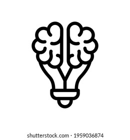 Knowledge icon, brain and bulb, innovative idea. Black icon on white background