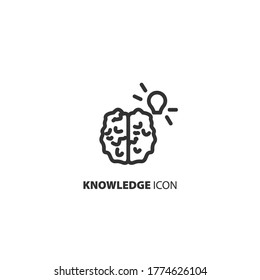 knowledge icon. brain with bulb isolated line icon for web and mobile