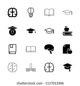 Knowledge icon. collection of 16 knowledge filled and outline icons such as brain, graduate emoji, arrows up, graduation hat. editable knowledge icons for web and mobile.