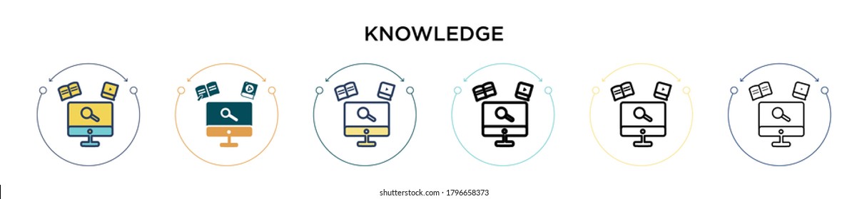 Knowledge icon in filled, thin line, outline and stroke style. Vector illustration of two colored and black knowledge vector icons designs can be used for mobile, ui, web
