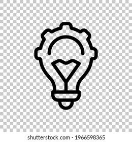 Knowledge icon, gear and bulb, innovative idea. Black editable linear symbol on transparent background