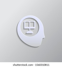 Knowledge, icon, human, reade, science paper style. Grey color vector background