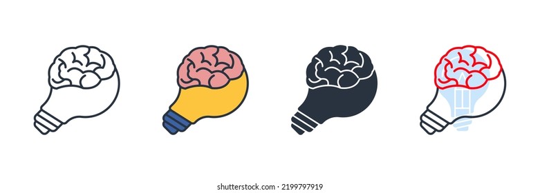knowledge icon logo vector illustration. light bulb and brain symbol template for graphic and web design collection