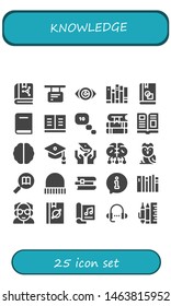 knowledge icon set. 25 filled knowledge icons.  Simple modern icons about  - Book, Information, Vision, Books, Thinking, Magazine, Brain, Mortarboard, Graduation, Owl, Cap, Professor