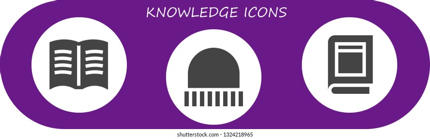 knowledge icon set. 3 filled knowledge icons.  Collection Of - Book, Cap