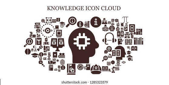  knowledge icon set. 93 filled knowledge icons. Simple modern icons about  - Brain, Information, Reflect, School material, Book, Cap, Student, Graduation, Vision, Recipe book