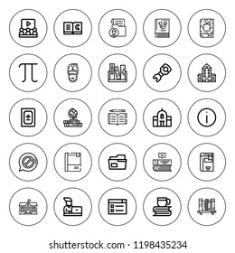 Knowledge icon set. collection of 25 outline knowledge icons with archive, book, cap, books, education, information, learning, pi, school, student icons. editable icons.
