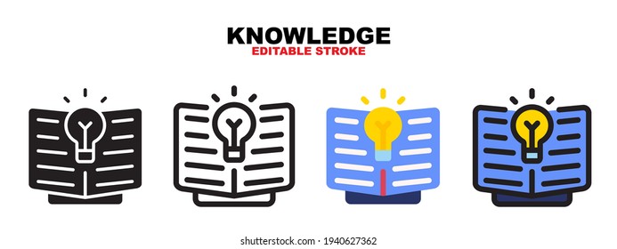 Knowledge icon set with different styles. Colored vector icons designed in filled, outline, flat, glyph and line colored. Editable stroke and pixel perfect. Can be used for web, mobile, ui and more.