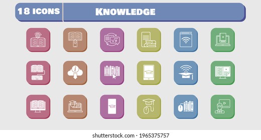 conjunto de iconos de conocimiento. incluye audiolibro, deberes, aprender, libro, entrenamiento, aprendizaje, estudiante-smartphone, cap, ebook, libros iconos sobre fondo blanco. estilos lineales y llenos.